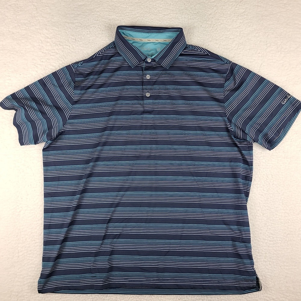Walter Hagen Polo Shirt Mens 2XL XXL‎ Blue Striped Majors 11 Golf Performance